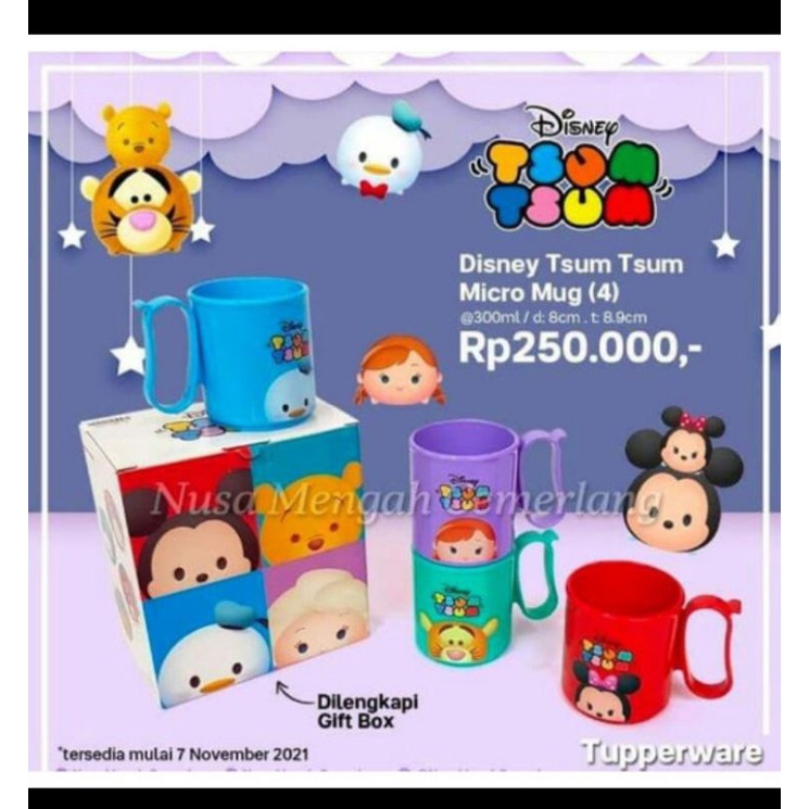 Mug Tupperware isi 4 / Disney Tsum tsum micro mug tupperware