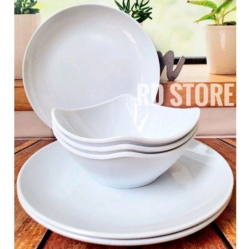 PROMO SET 6.PCS ISI 3.PIRING 3.MANGKOK MELAMINE POLOS. DIAMETER 23.23.CM 9.INC DIAMETER MANGKOK 15.CM 6.INC