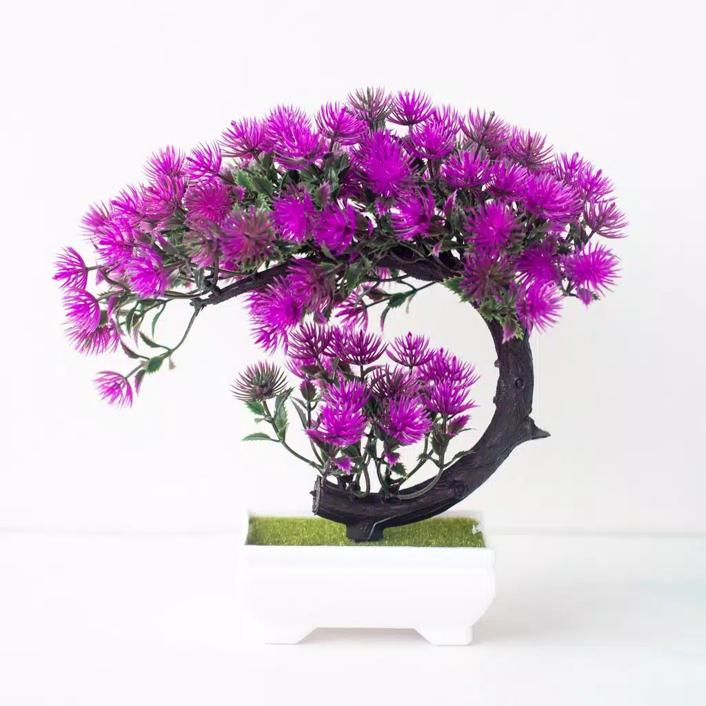 NM571 Bunga Plastik / Pajangan Bunga Artifisial / Vas Petak-Ungu