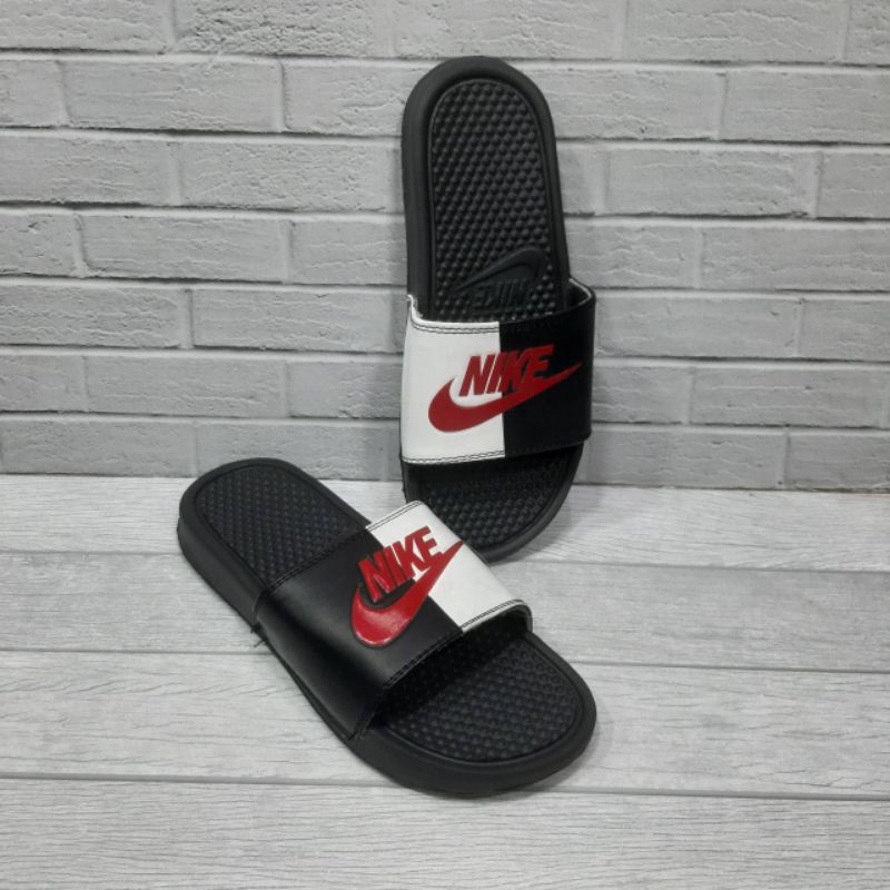 NEW ARRIVAL SENDAL NIKE BENASSI TWO TONE BLACK WHITE