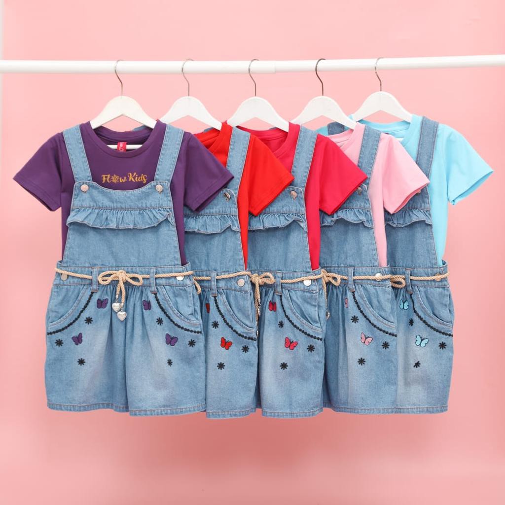 jeans setelan anak setelan overall Baju Anak Perempuan  Setelan Overall Jeans anak by Flowkids usia 2-10 tahun-3