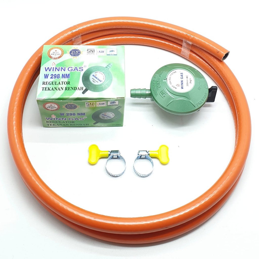 KOMPLIT Winn Gas W298NM Tanpa Meter + Selang Orange 2 Mtr + 2 Klem Kuping / Regulator Gas + Selang G