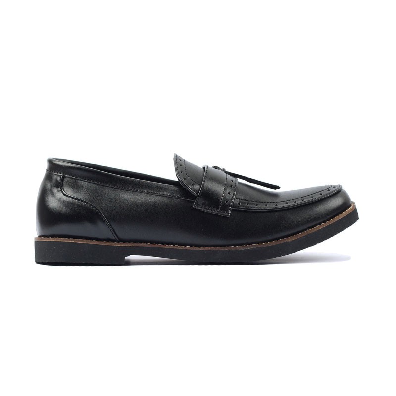 Pietra Black | Sepatu Hitam Tanpa Tali Loafers Pria Casual Kerja Formal Kantor Laki | Giant x FORIND