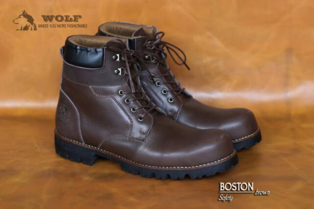 SEPATU SAFETY BOOTS KULIT ASLI WOLF BOSTON ORIGINAL