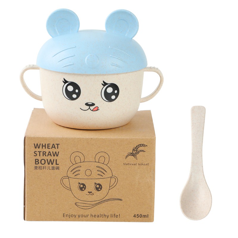 Set Mangkok Makan Anak Wheat Straw Paket Mangkuk Makan Bayi BPA Free Aman Bowl Sendok