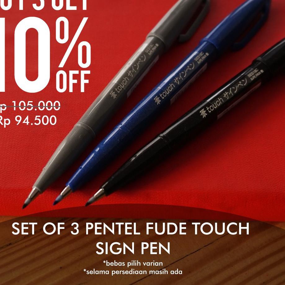 

PAKET HEMAT Pentel Fude Touch Sign Brush Pen 3 pcs ,.
