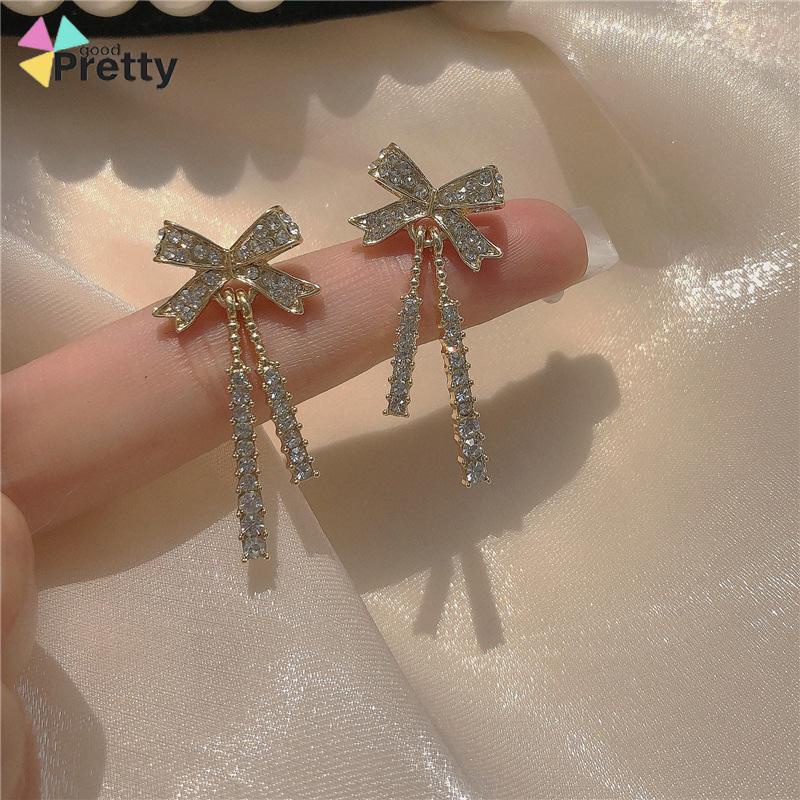 Anting perak/Anting Berlian Mutiara Fashion Elegan Sederhana Temperamen Anting Wanita Rumbai Panjang - PD