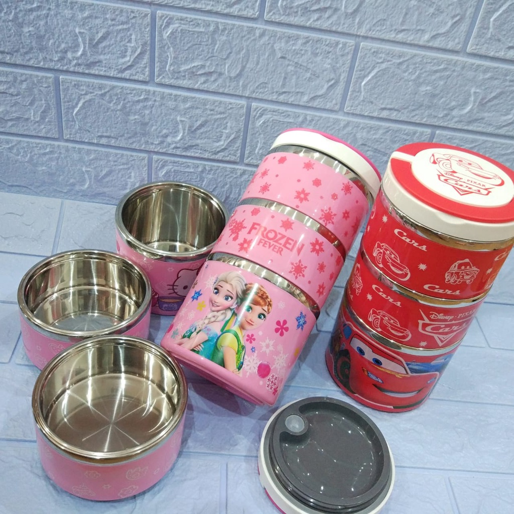 [ORGM] Lunch Box Tempat Makan Anak Tempat Bekal Rantang Susun 3 Tingkat Motif Karakter