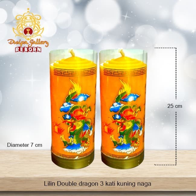 Lilin/Candle Puja Sembahyang Double Dragon 3 Kati Kuning Naga