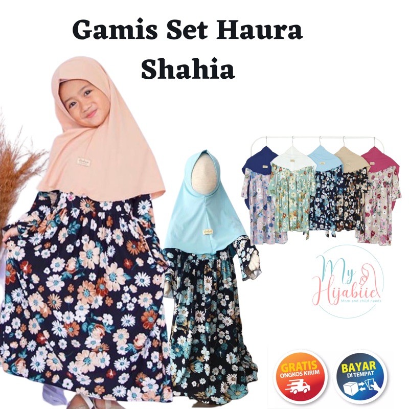 Gamis Set Hijab Anak Shahia Naura Motif Bunga