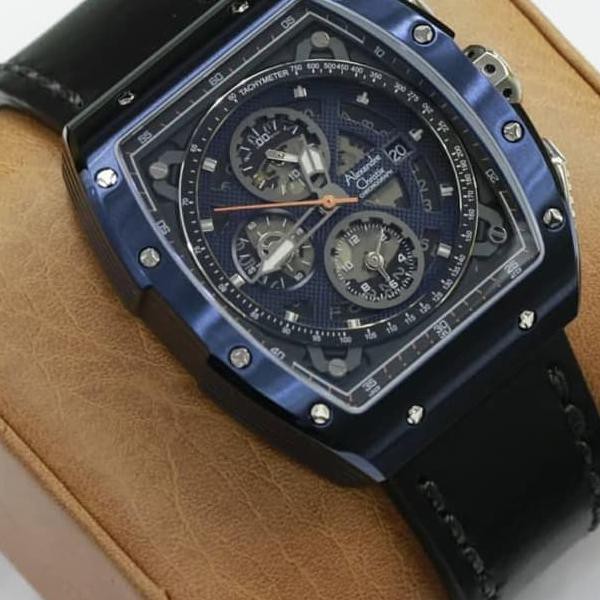 Jam Tangan Pria Alexandre Christie AC 6411 Blue Silver Button Original unisex