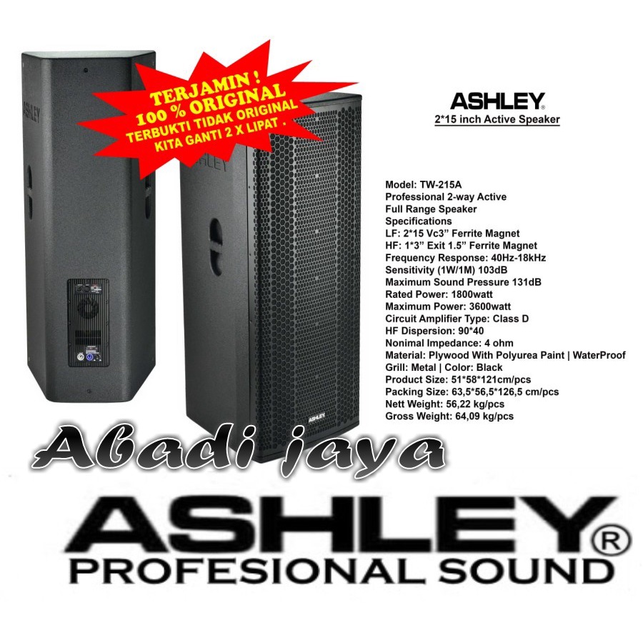 speaker aktif ashley tw 215a tw215a 15 inch 1 psc garansi resmi