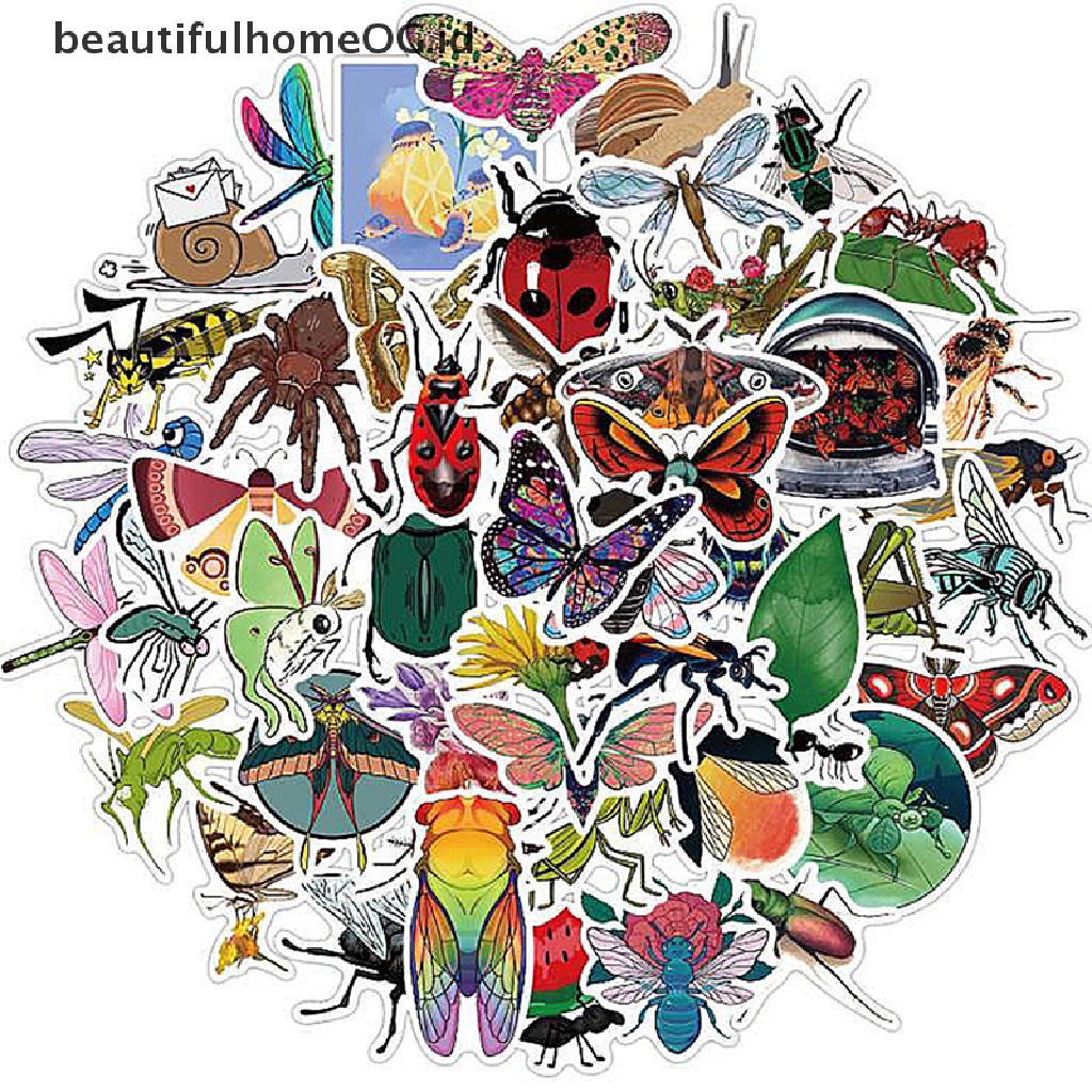 50 Pcs Stiker Grafitti Desain Hewan Serangga Semut Kepik Butterfly