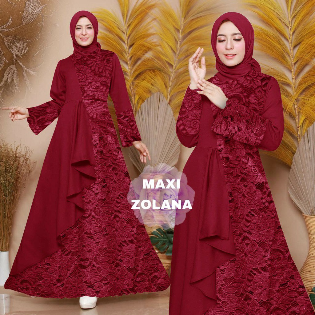 ESME- Maxi Zolana/ COD/ Gamis Brukat Terbaru/ Maxi Brukat Muslim/ Maxi Dress Kekinian/ Fashion Musli