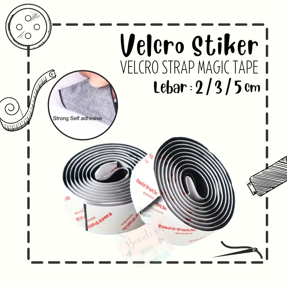 Velcro Sticker Adhesive Magic Tape Nilon Lakban Kuat Perepet Kretekan Hook and Loop Magic Sticker Sepatu Tas Aksesoris Rumah Serbaguna Lebar 20/30/50 mm / 2/3/5 cm Hitam Perlengkapan Menjahit