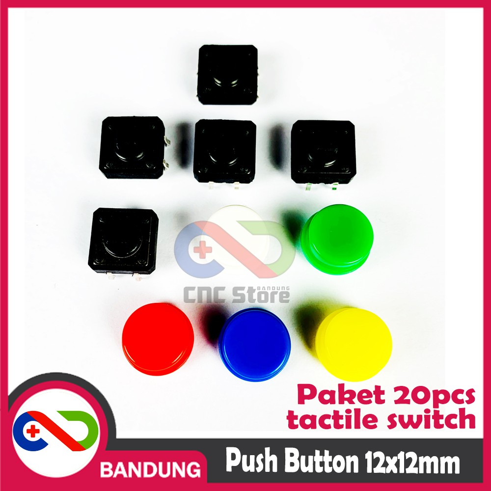 TACTILE SWITCH PUSH BUTTON PLUS FREE CAP 5 WARNA 20PCS