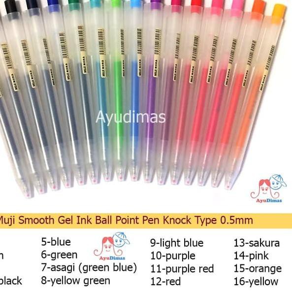 

#Xx-B-36 Muji Smooth Gel Ink BallPoint color Pen Knock Type - pulpen - Sakura ..{&_&}..