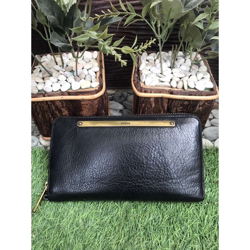 dompet fossil preloved second bekas long wallet kartu banyak hitm