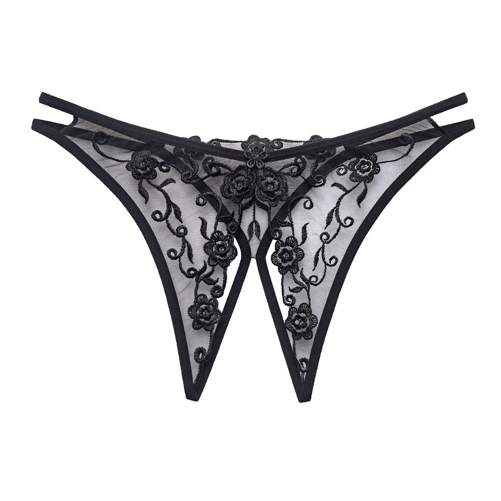 Sexy Open Celana Dalam Wanita Transparan G String Bordir Bunga Lingerie Seksi Thong 3C215