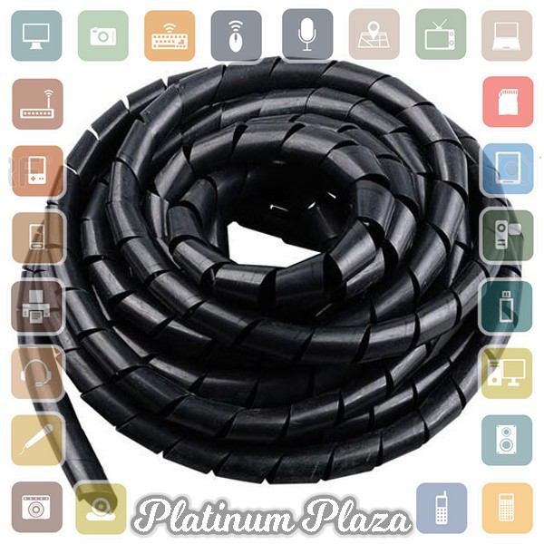 HUXUAN Spiral Pembungkus Kabel Listrik/Selang Ukuran 10MM x 8M - HPS-60 - Black`HV3M2P-