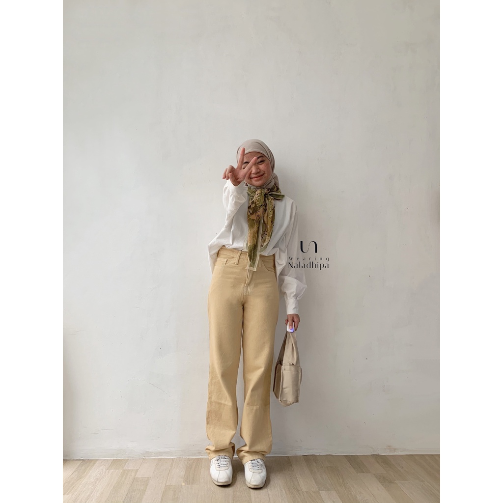 1-Nara Pants Earth Tone- Celana Kulot Jeans Highwaist Wanita Loose