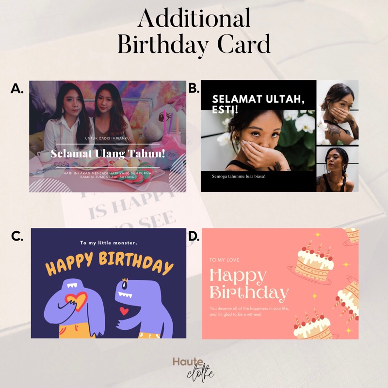 

Additional Gift Box & Gift Card, Customizable Card, Kartu Ucapan - Haute Clothe
