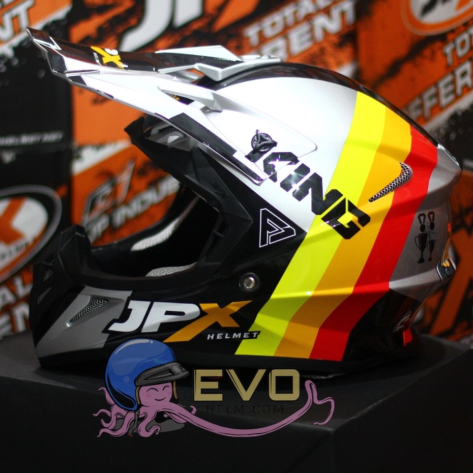 HELM JPX CROSS_FOX1 SERI X37 - SILVER GLOSS / RED + GOOGLE SNAIL (ONGKIR 2 KG) HELM JPX TERBARU