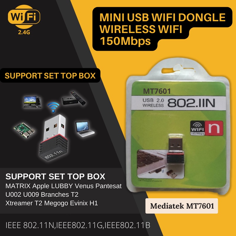 Dongle Wireless Wifi MT7601 USB Wifi Receiver Untuk Set Top Box TV Digital PC dan Laptop
