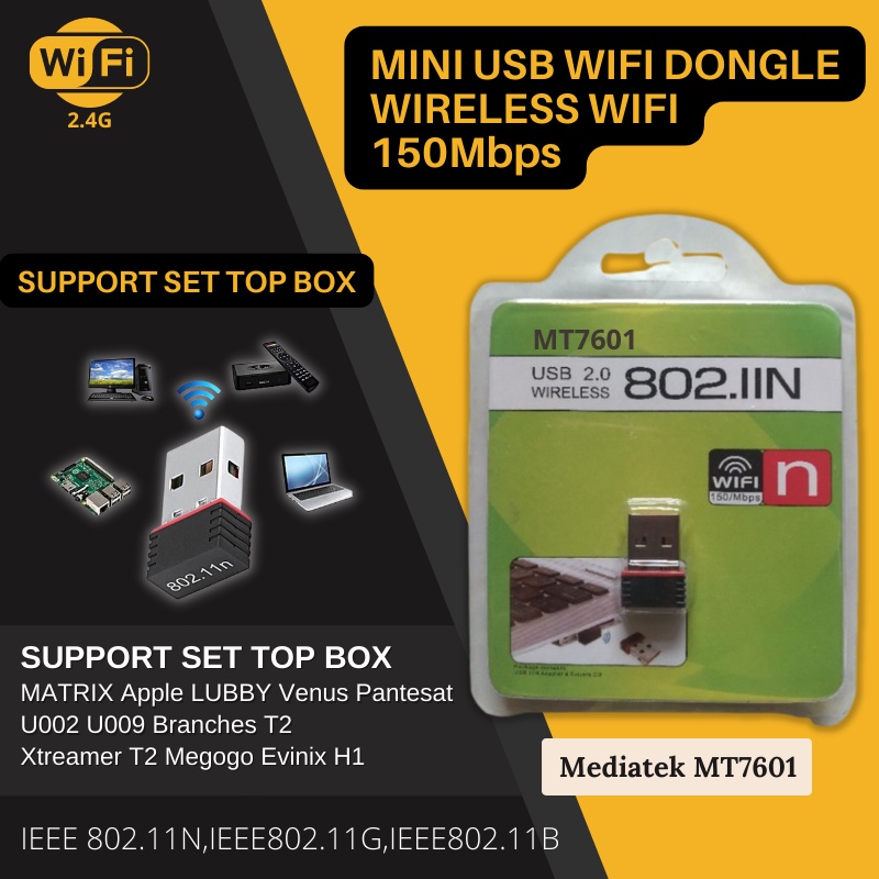 USB Wi-Fi Adapter MT7601 150Mbps Set Top Box TV Digital DVB T2 Wireless Wifi Dongle MT7601 USB Wifi Receiver Set Top Box TV Digital Mini USB Wi-Fi Adapter MT7601 150Mbps Set Top Box TV Digital DVB T2