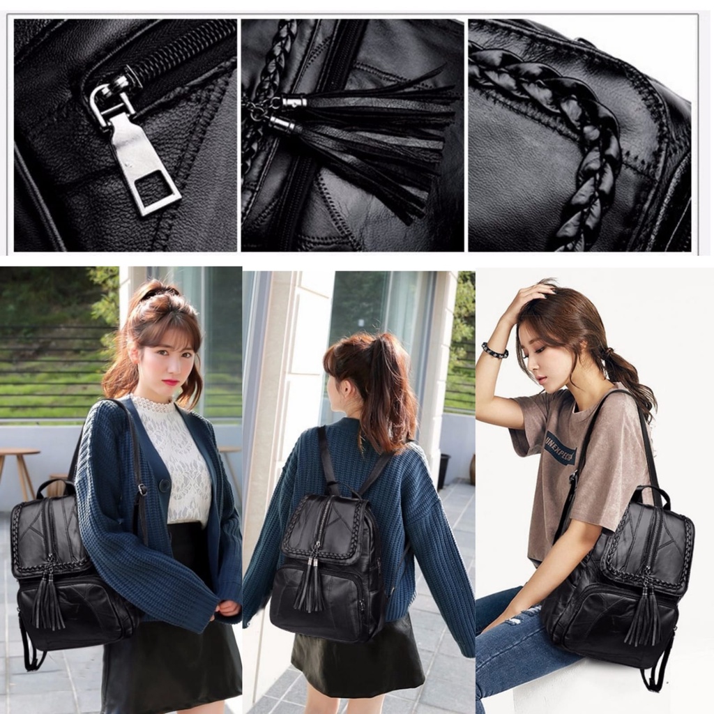 TAS RANSEL WANITA BACKPACK KULIT PREMIUM HITAM TA550B5 KAJESA GENDONG CEWEK KOREA IMPORT PUNGGUNG SEKOLAH KULIAH KERJA BATAM BRANDED KEKINIAN MURAH FASHION REMAJA