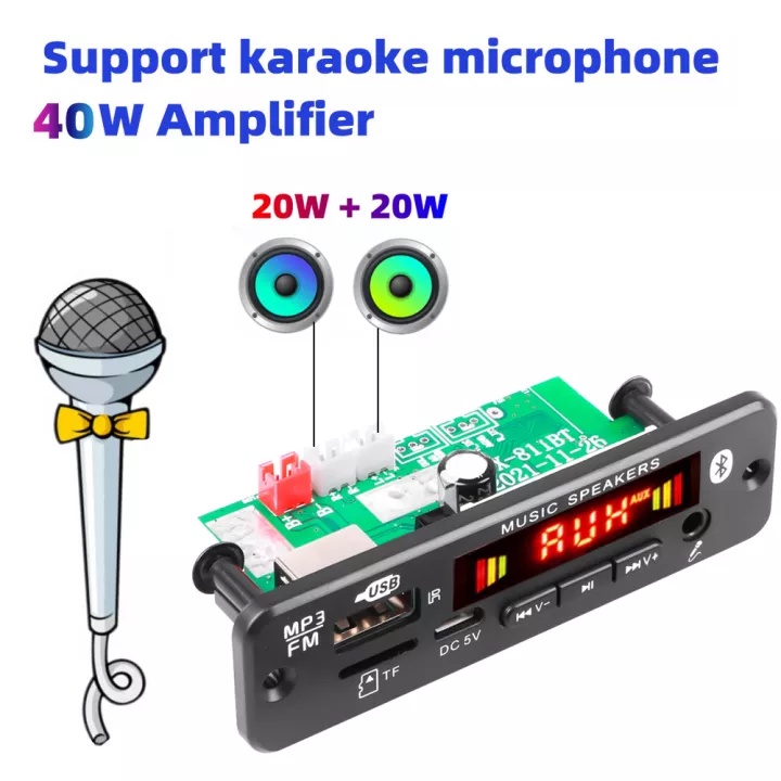 KIT MODUL MP3 BLUETOOTH 5.0 AMPLIFIER 2X20W KARAOKE