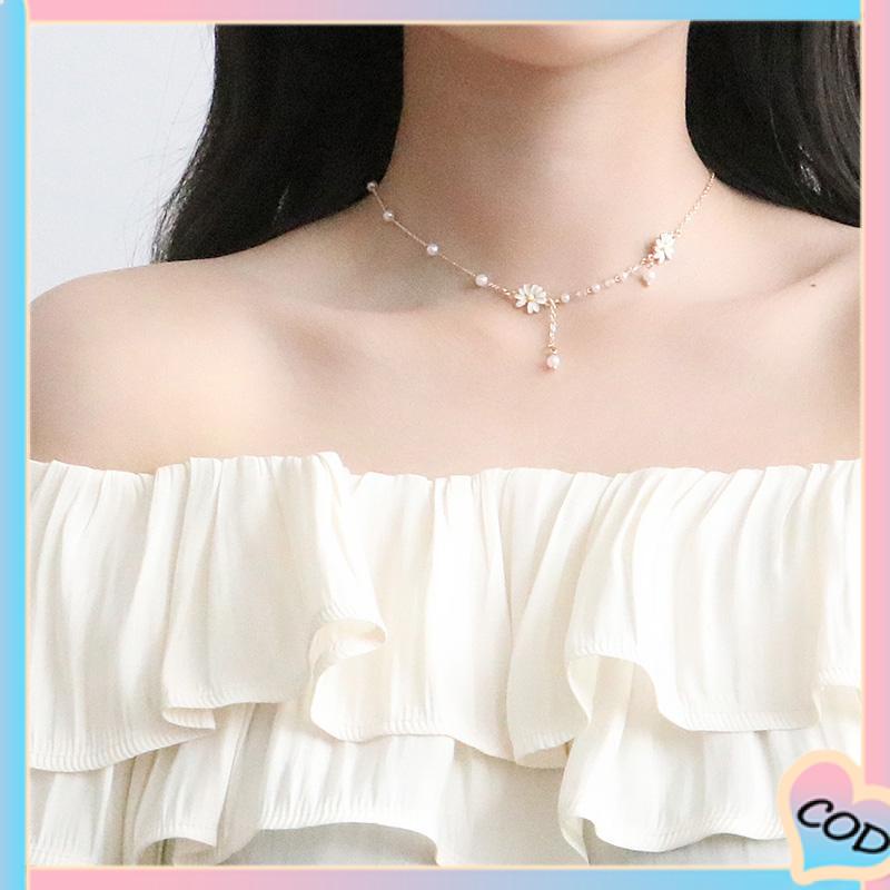 COD❤️ Personalized Anggrek Bunga Daisy Kalung Bunga Kupu-kupu Rantai Klavikula Serbaguna Feminin-A.one