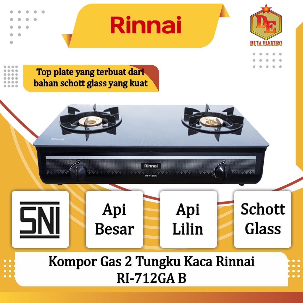 Kompor Gas 2 Tungku Rinnai RI 712 GAB Kaca