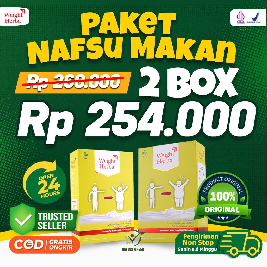 Paket 2 Weight Herba Nafsu Makan - Original Susu Penambah Berat &amp; Penggemuk Badan Perbaiki Saluran Pencernaan Tingkatkan Nafsu Makan Isi 200gr