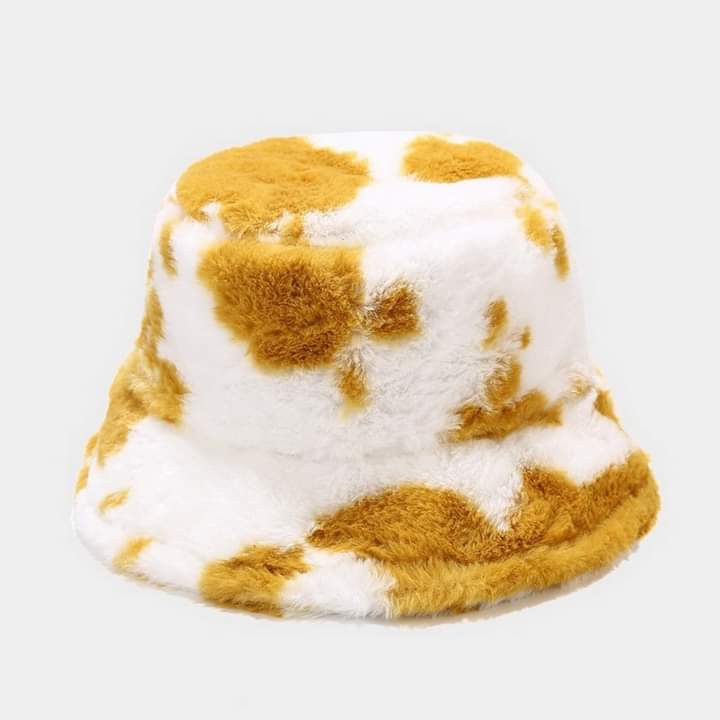Topi Bucket Wanita Bahan Bulu Motif Lembut Hangat Warna Pelangi Untuk Musim Dingin
