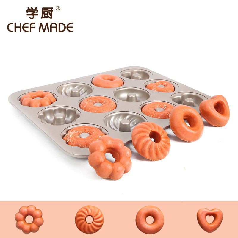 chefmade 12cups 4shapes doughnut bake pan wk9288 / loyang donat