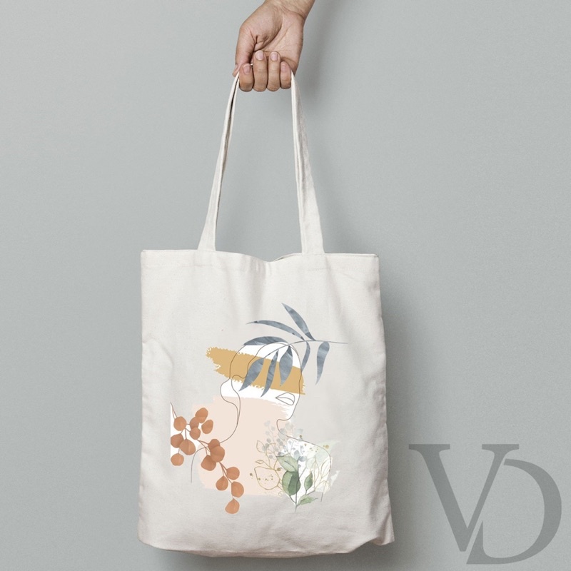 TOTE BAG MOTIF ABSTRACT MUKA TERBARU / AESTHETIC TOTE BAG / TAS BELANJA MOTIF FACE LINE