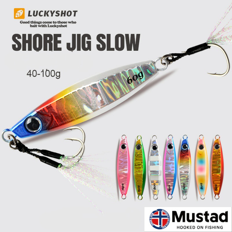 Metal Jig MUSTAD 40 60 80 100 gram murah dengan kail double assist hook umpan pancing jigging castji