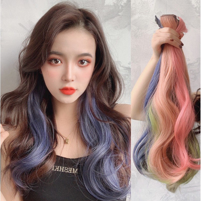 Wig / Rambut Palsu Wanita Model Korea Panjang Lurus + Klip 50cm Warna Gradasi