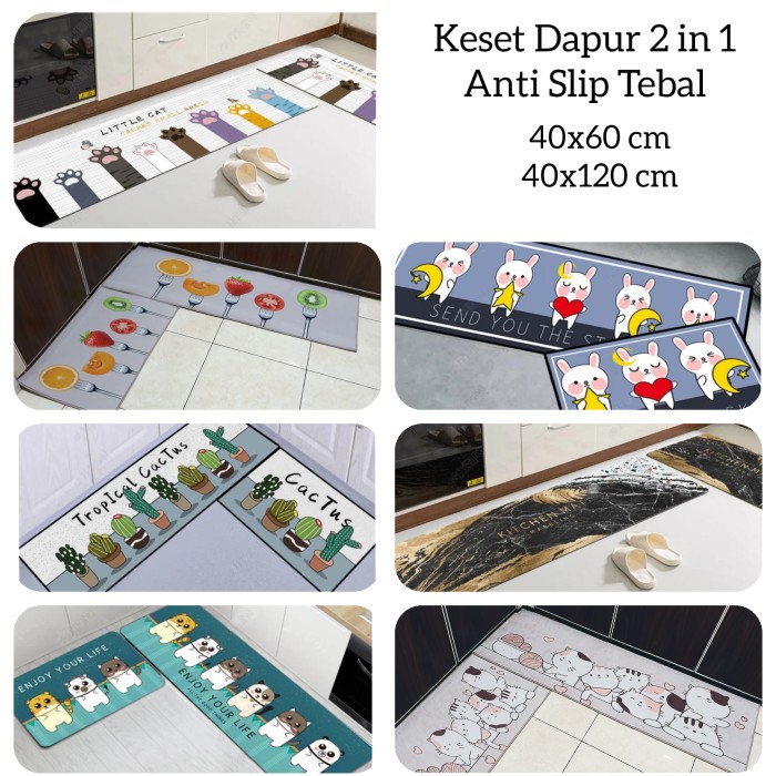 Keset Dapur Panjang Anti slip Kitchen Set Kucing Lucu Kaktus