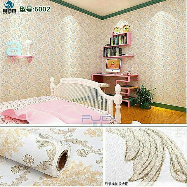 Wallpaper sticker batik gold minimalis / stiker dinding motif batik emas kuning