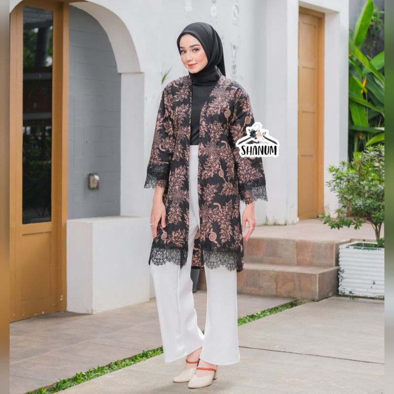 OUTER ANDIN/OUTER BATIK LACE MEWAH/BATIK KONDANGAN/OUTER BUTTON BLACK SERIES/BATIK MOTIF DAUN PAYA