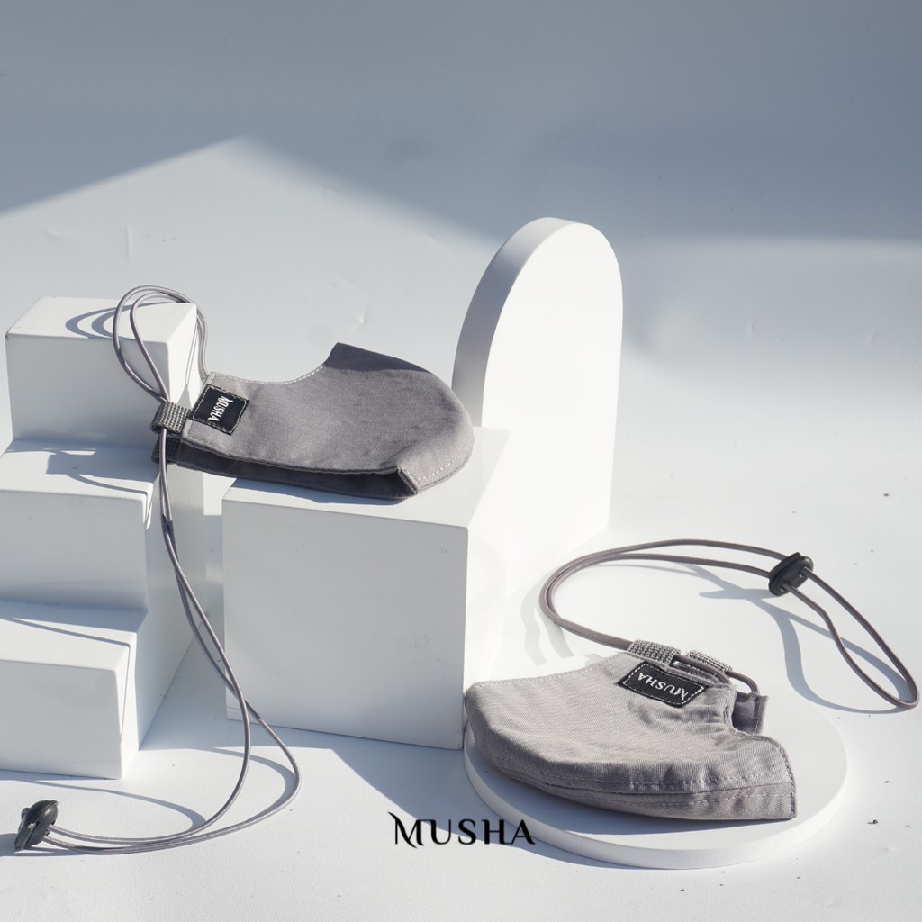 MUSHA Basic Mask Strap - Grey | Masker Kain 3 Ply Earloop