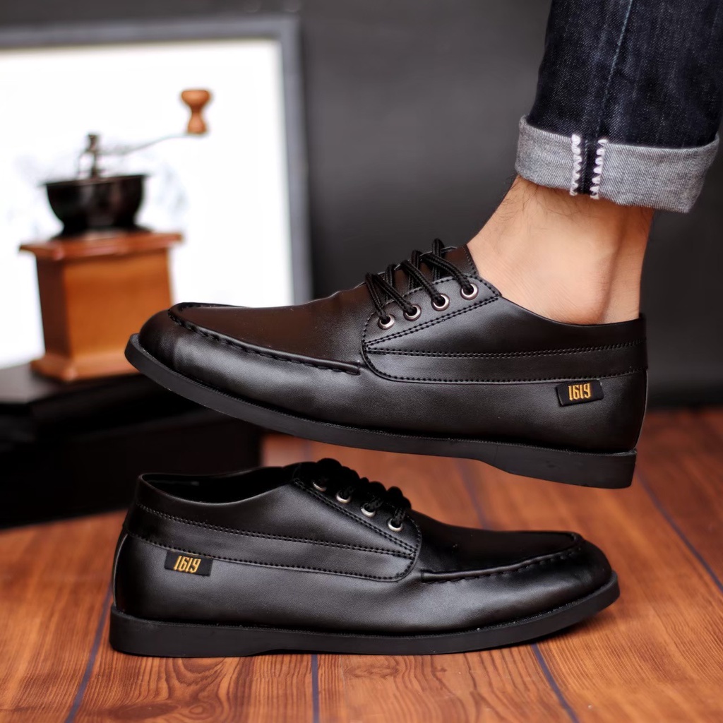 Sepatu Casual Formal Pria Pantofel Bertali Oxford Hitam Kulit Asli Original Kerja Kantor Trandy