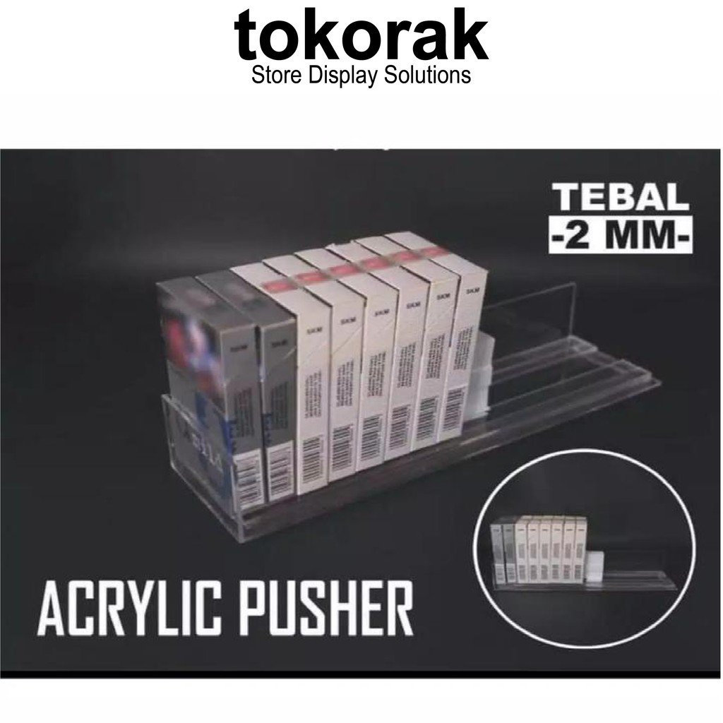 RAK ROKOK ACRYLIC PUSHER 20 CM OTOMATIS MAGNET MINIMARKET SUPERMARKET