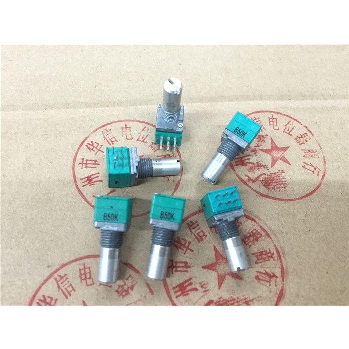 5pcs RK097G Potentiometer Ganda B50K Gagang Panjang 15MM Warna Hijau