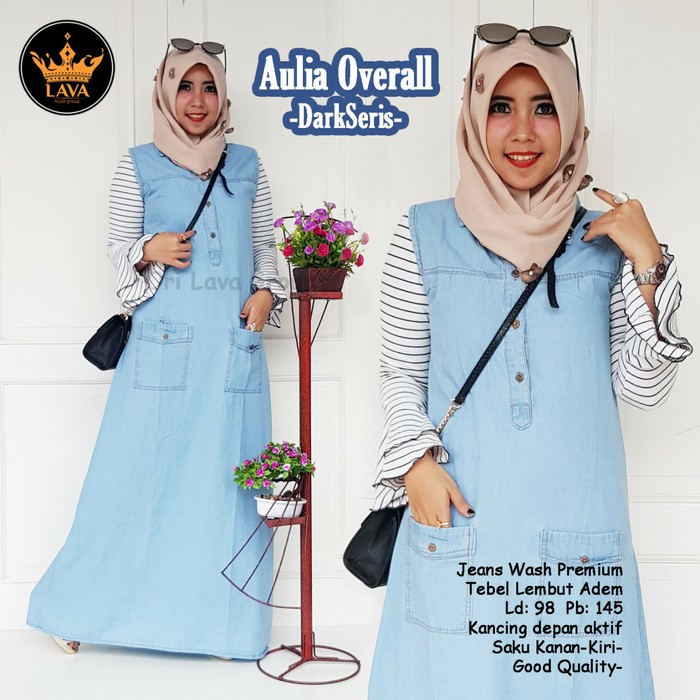 baju wanita aulia overall BAVERY jeans wash denim murah casual