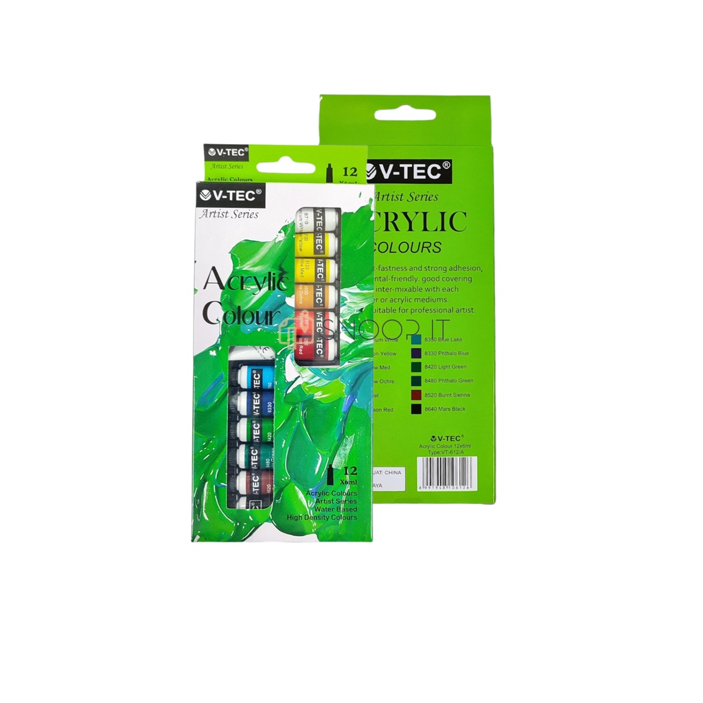 

RK Cat Akrilik V-TEC VT-612/A Acrylic Colours 12 Warna x 6 ML - Set SHSNP
