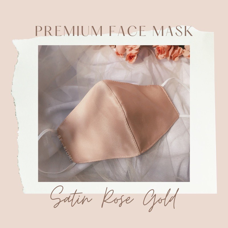 Masker kain premium “Satin Rose Gold” 3 ply by Kiomi