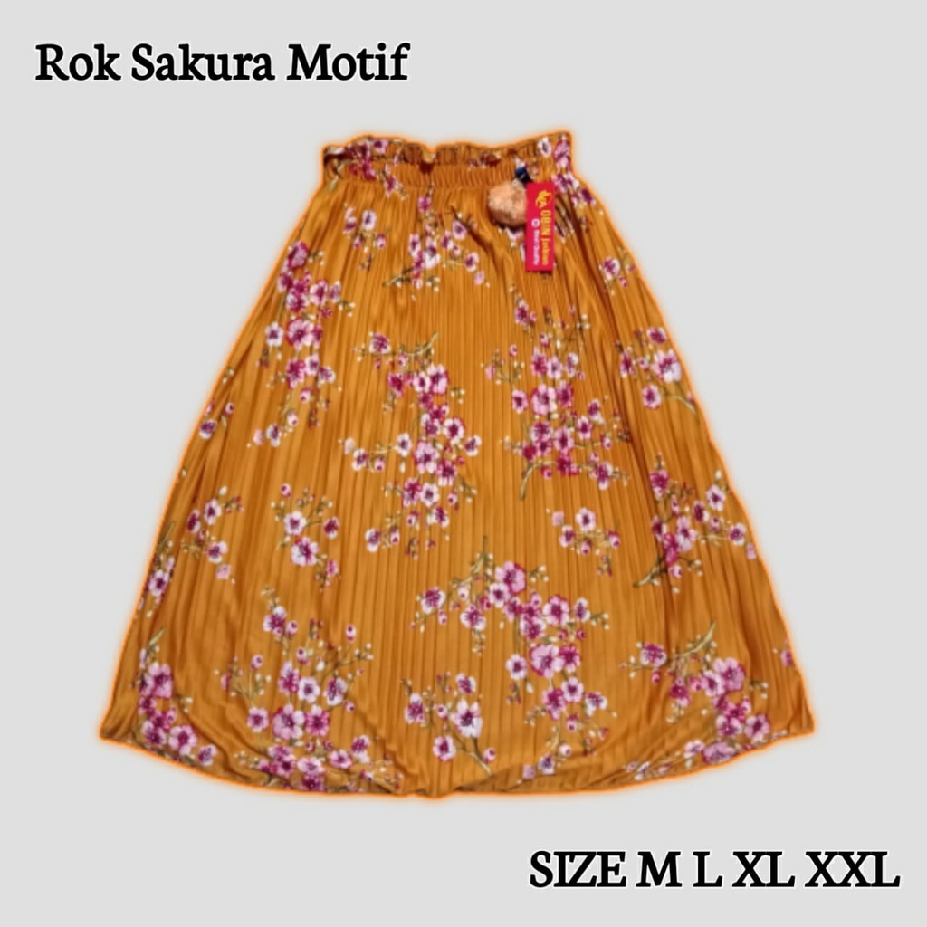 Rok plisket anak trendy pompom motif bunga sakura / rok anak motif bunga sakura 5-12 tahun M L XL XXL / Murah cod / rok anak perempuan /